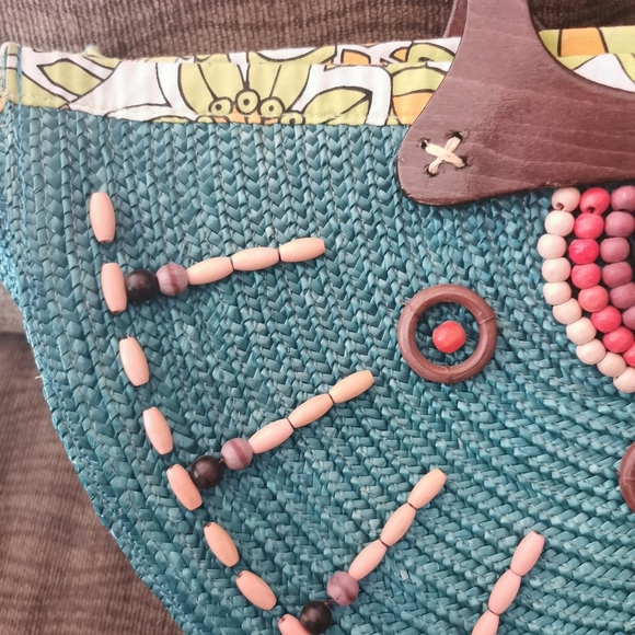 RETRO semi circular embroidered wicker straw bag giannetti - Picture 9 of 14